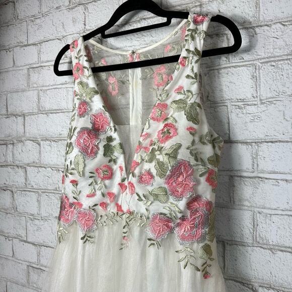 My Michelle Prom Dress Embroidered Tulle Formal Maxi Floral White Pink Green 7 - Picture 5 of 10